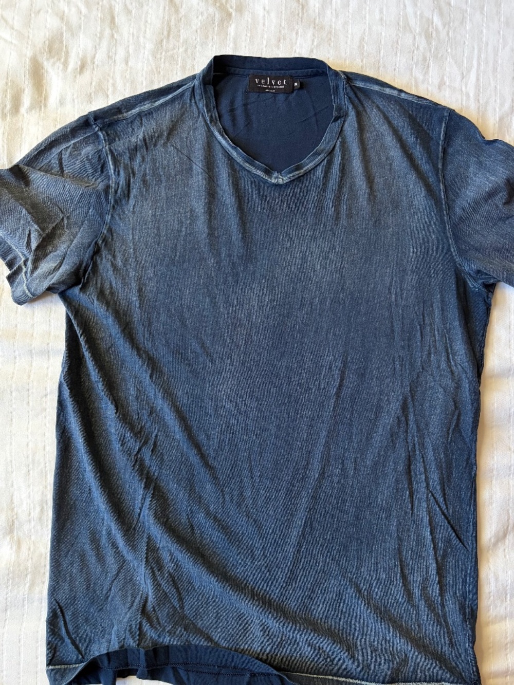 Velvet V- Neck T-shirt, Light Navy, M, Made in USA